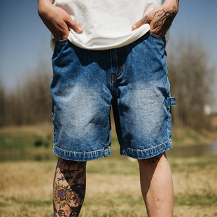 牛仔短裤 BURNIN TROPICAL RAINFOREST 潮牌宽松复古百搭直筒裤