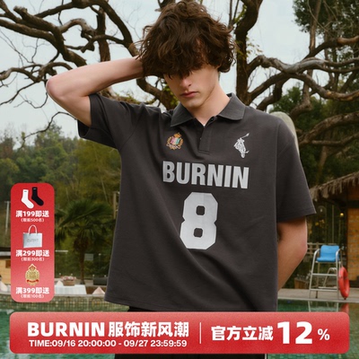 BURNIN*美式街头polo衫短袖男恶搞翘头骑士校园情侣半袖上衣百搭