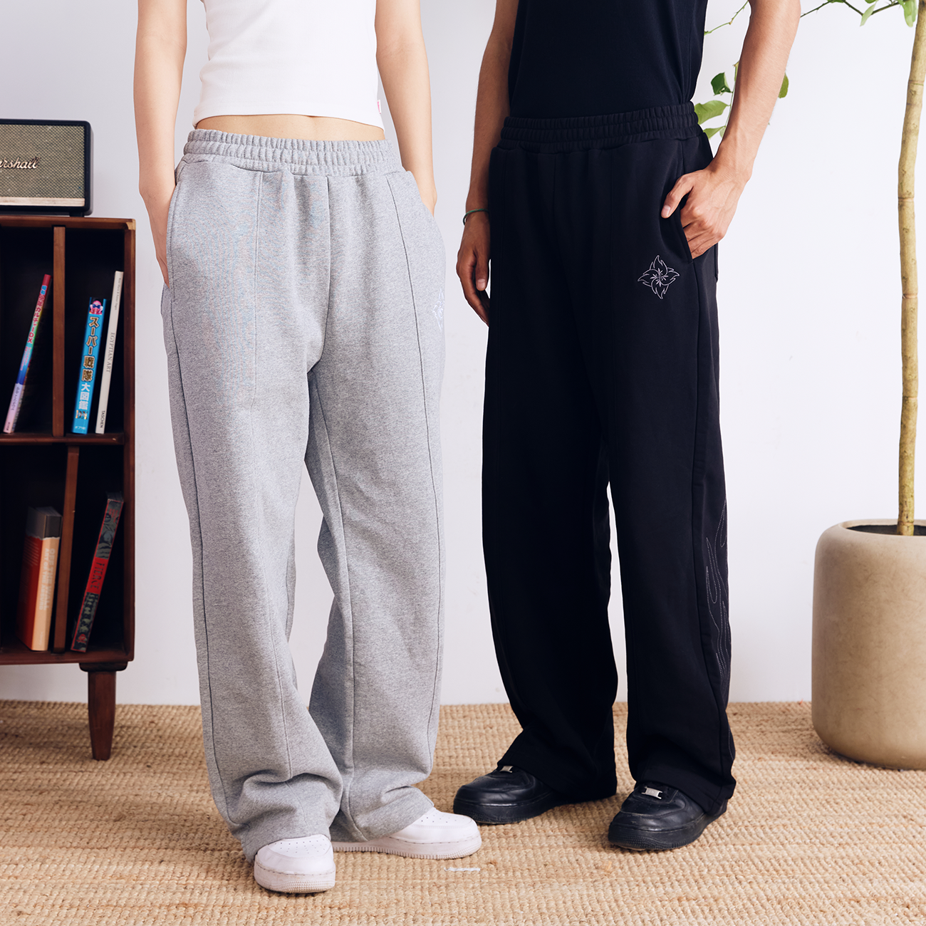 火苗飞镖火纹刺绣休闲裤