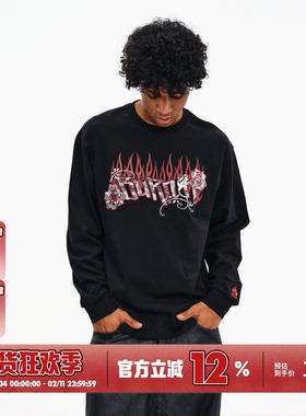 BURNIN*蕾丝花朵贴布绣长袖T恤男女秋冬时尚基础百搭情侣款上衣潮