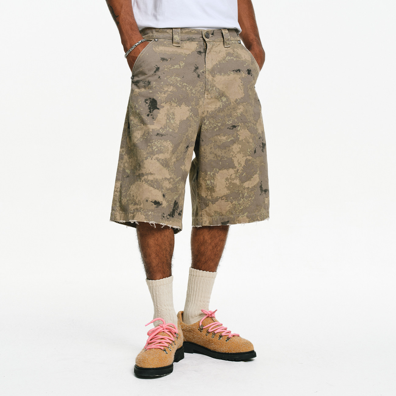 BURNIN*迷彩做旧休闲短裤男夏季美式街头潮流宽松直筒五分裤百搭