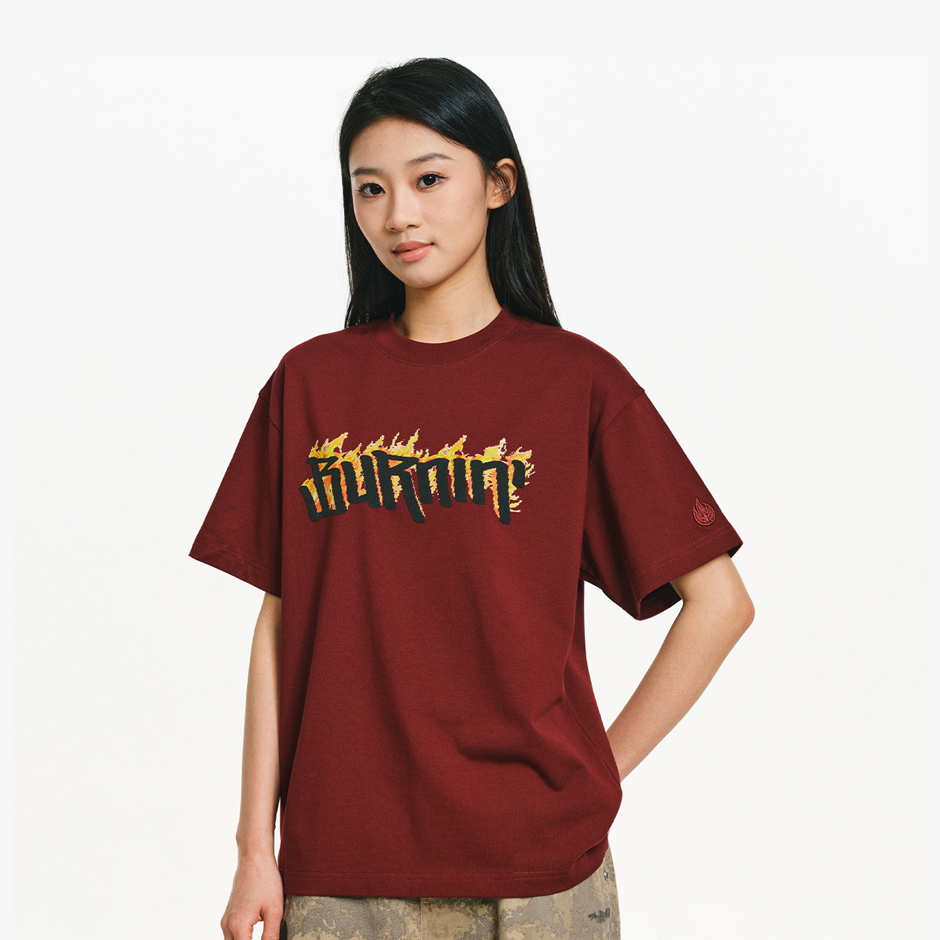 BURNIN*火焰像素短袖男夏季国潮时尚休闲宽松基础T恤上衣百搭半袖