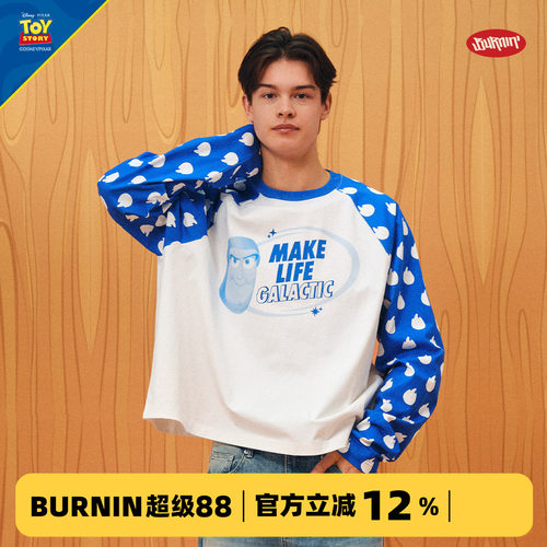 BURNIN*Disney/迪士尼 Pixar Toy Story合作系列火苗插肩长袖T恤