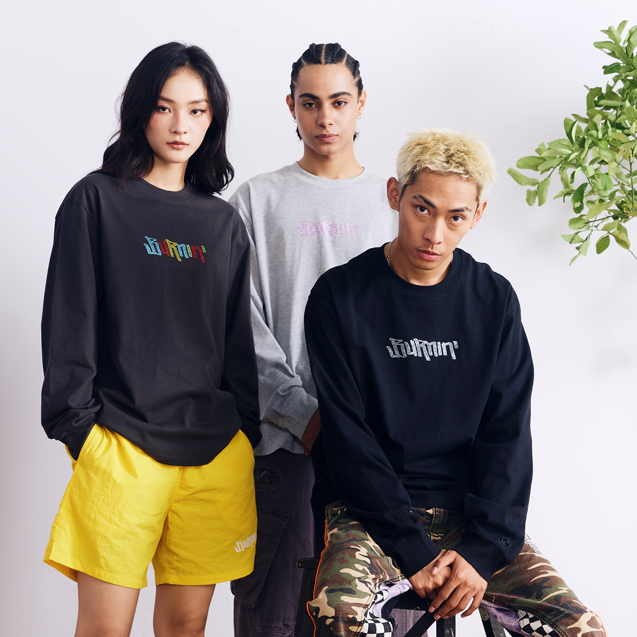 BURNIN*横排LOGO贴钻长袖T恤