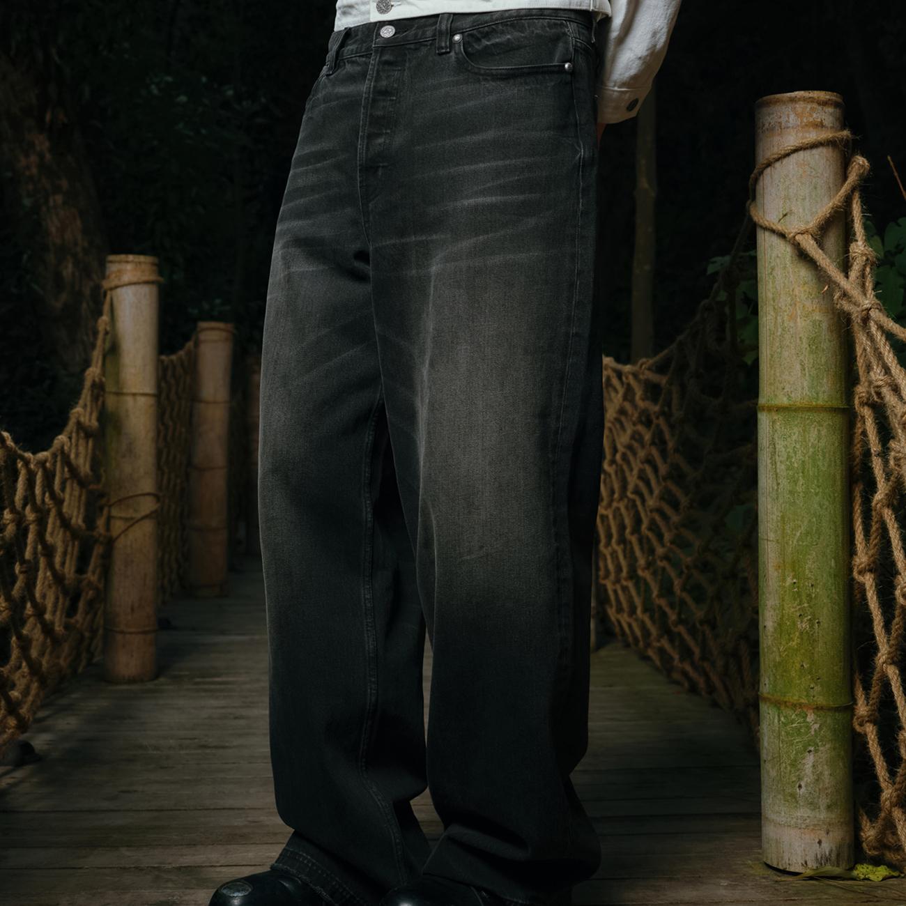 阔腿直筒洗水丹宁牛仔裤