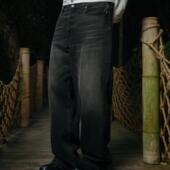 阔腿直筒洗水丹宁牛仔裤 男美式 复古宽松阔腿拖地裤 BURNIN 长裤 潮