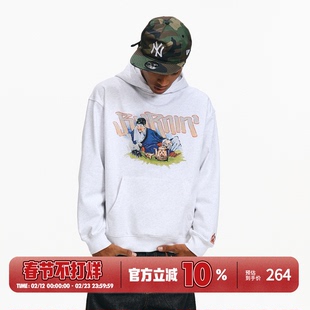 BURNIN*博宁大曲连帽卫衣男秋季创意趣味休闲宽松重磅套头帽衫潮