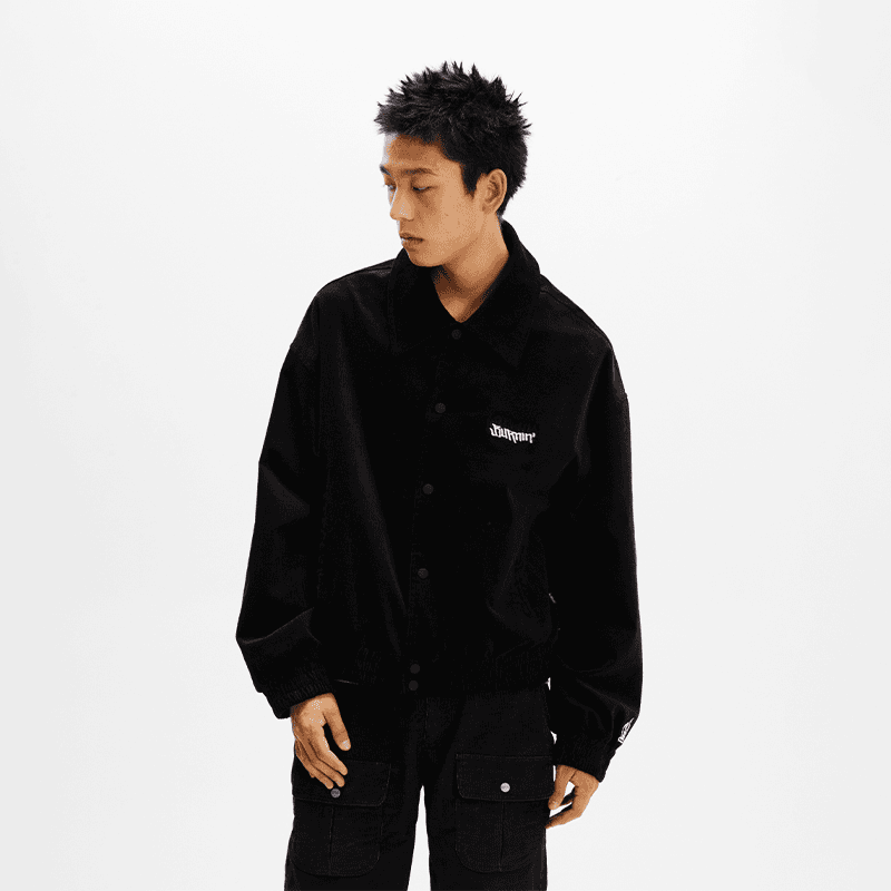 火焰横排LOGO灯芯绒夹克翻领宽松