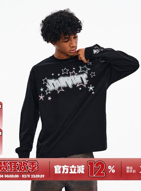 BURNIN*小火苗闪耀星星横排logo长袖T恤男秋冬圆领休闲宽松上衣潮
