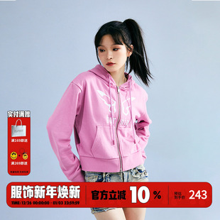 BURNIN 外套女秋宽松百搭休闲帽衫 破茧蝴蝶 开衫 拉链帽衫 PINK