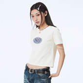 修身 BURNIN 上衣 babyT恤烫钻印花正肩短袖 女士纯棉短款 GIRL