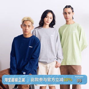 上衣国潮 BURNIN 小火苗长袖 T恤男女纯棉宽松基础圆领打底衫 美式