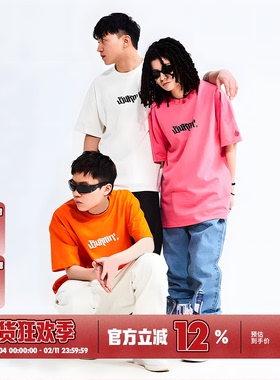 BURNIN*小火苗横排LOGO短袖T恤男女纯棉宽松休闲情侣同款国潮上衣