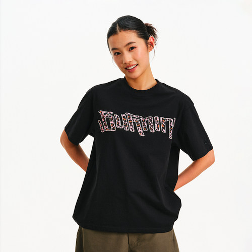 BURNIN*横排logo豹纹贴布短袖T恤纯棉休闲风圆领2026年夏季新款