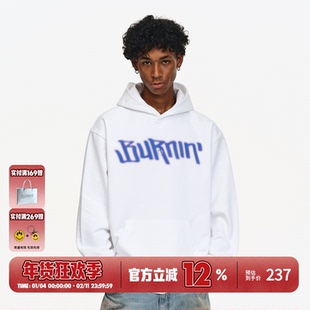 BURNIN*幻影横排LOGO元素宽松连帽卫衣男休闲街头小火苗帽衫上衣