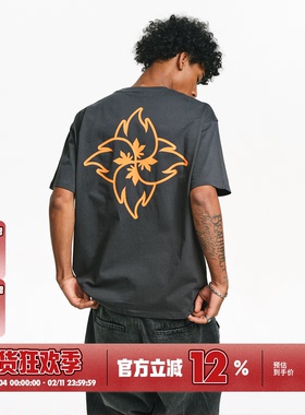 BURNIN* 火苗飞镖后幅短袖T恤纯棉宽松潮牌上衣夏季情侣街头圆领T