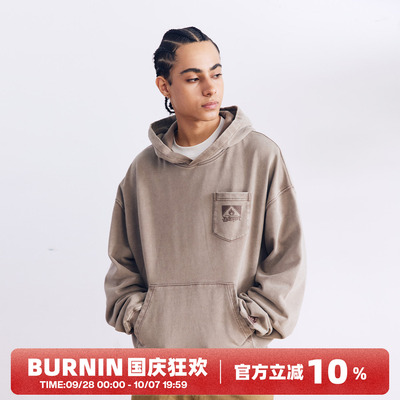 做旧磨损方片logo卫衣情侣装帽衫