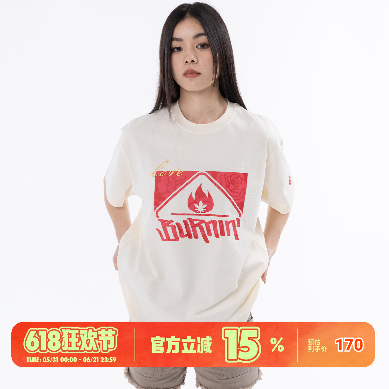 BURNIN*【情人节限定】玫瑰方片短袖T恤男女街头宽松休闲上衣国潮
