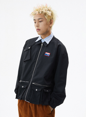 BURNIN *涂鸦胶章 夹克教练夹克新款潮牌情侣装美式高街黑色外套