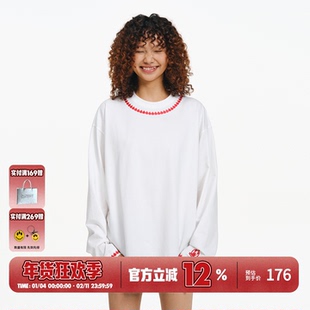 BURNIN*小火苗刺绣项链长袖T恤男女秋季基础休闲宽松纯色上衣百搭