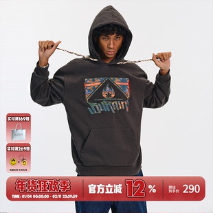 BURNIN*民族风毛毡贴布绣方片LOGO帽衫男女同款宽松休闲连帽卫衣