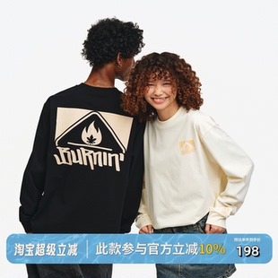 上衣百搭潮 BURNIN 基础圆领方片logo长袖 T恤男秋季 休闲宽松情侣衫