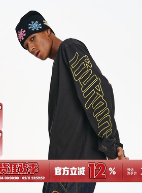 BURNIN*小火苗横排袖标logo长袖T恤男基础圆领休闲宽松上衣百搭潮