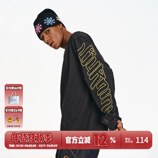 BURNIN*小火苗横排袖标logo长袖T恤男基础圆领休闲宽松上衣百搭潮