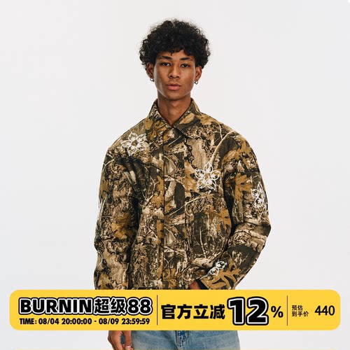 BURNIN*火焰花迷彩夹克男秋冬时尚潮流休闲美式街头外套上衣百搭