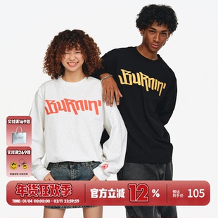 BURNIN*横排logo胸口长袖T恤秋季新款休闲宽松基础情侣上衣百搭潮