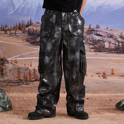 火纹刺绣多口袋工装裤