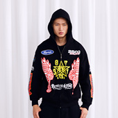 男女气质美式 BURNIN 「2503」满印赛车拉链帽衫 街头宽松情侣外套