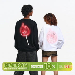 BURNIN*小火苗棒棒糖长袖T恤男女同款秋季休闲宽松国潮上衣百搭