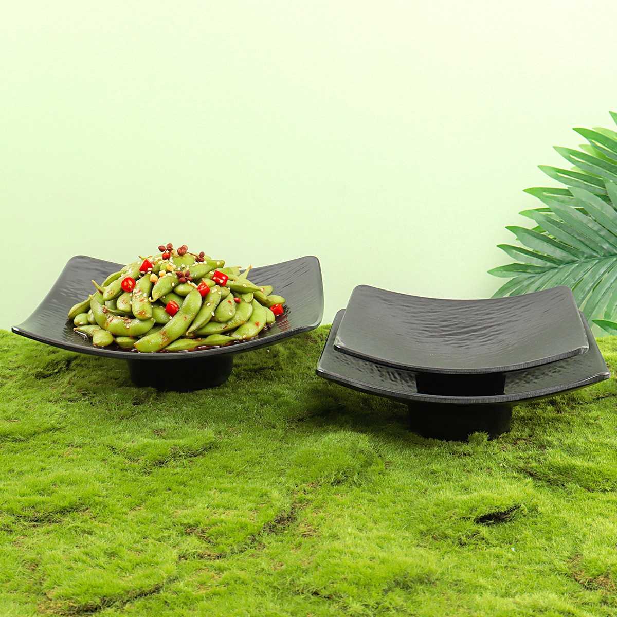 密胺餐具高级感高脚四方盘仿瓷