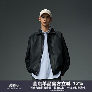 WEDENBORG日系翻领PU皮衣飞行夹克男潮春秋情侣复古机车廓形外套