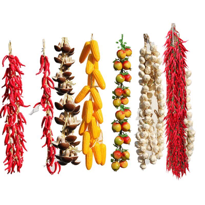 仿真蔬菜水果挂串摆件装饰农家院藤条假大蒜玉米辣椒模型道具吊顶