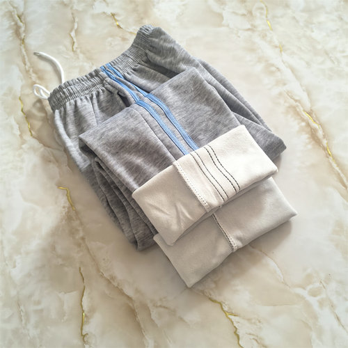 浅蓝条两杠灰色校服裤子冬季保暖