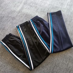 休闲长裤 藏青色校服裤 男女学生直筒裤 两道杠蓝白条运动裤 子春秋款