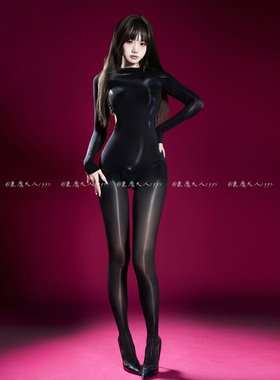 恶魔大人912针油亮无缝情趣露背连体衣性感丝滑开档连身丝袜内衣