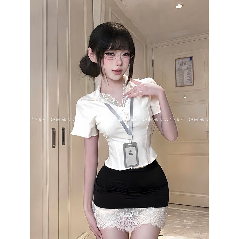 恶魔大人情趣性感ol秘书制服纯欲深V露沟蕾丝包臀短裙睡衣诱惑女