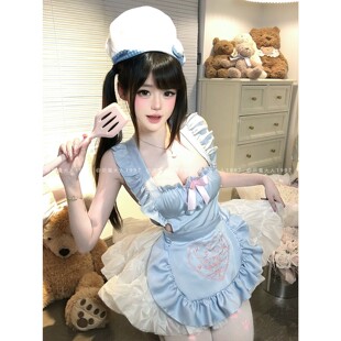 恶魔大人性感纯欲蓝cos刺绣双面缎女仆短裙洛丽塔围裙情趣连衣裙