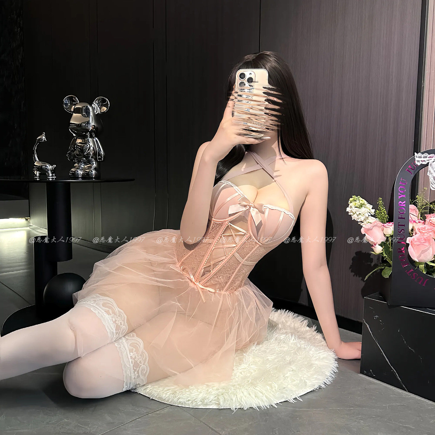 恶魔大人情趣网纱透视连衣裙诱惑透明小胸聚拢性感鱼骨吊带睡裙女