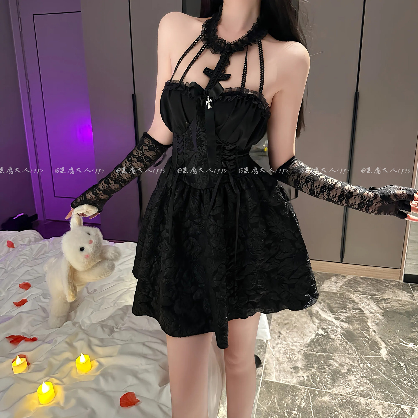 恶魔大人气质暗黑系小魔女游戏制服情趣性感修身洛丽塔连衣裙cos