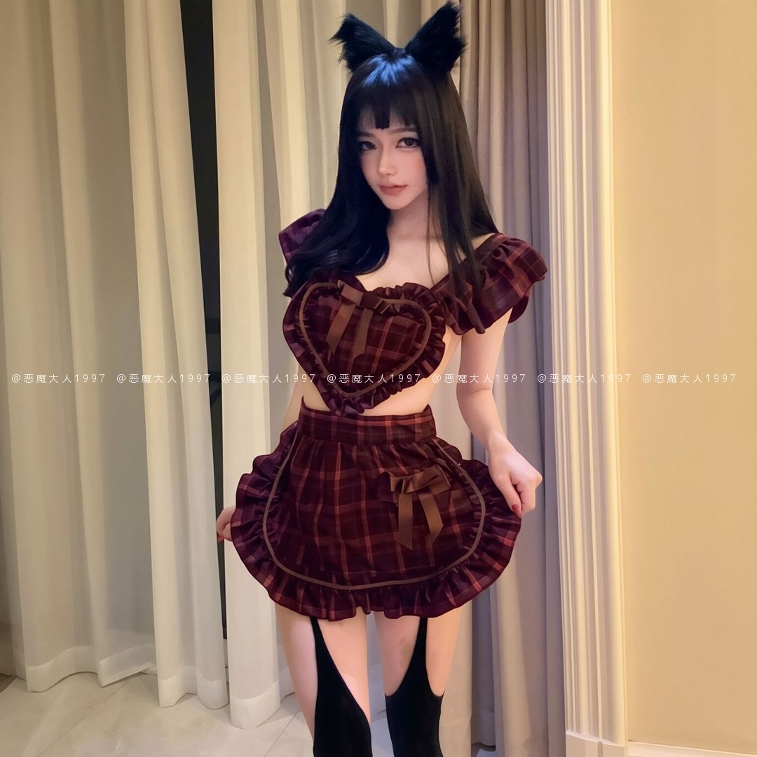 恶魔大人情趣格子女佣服万圣诞制服性感可爱女仆纯欲大码套装诱惑