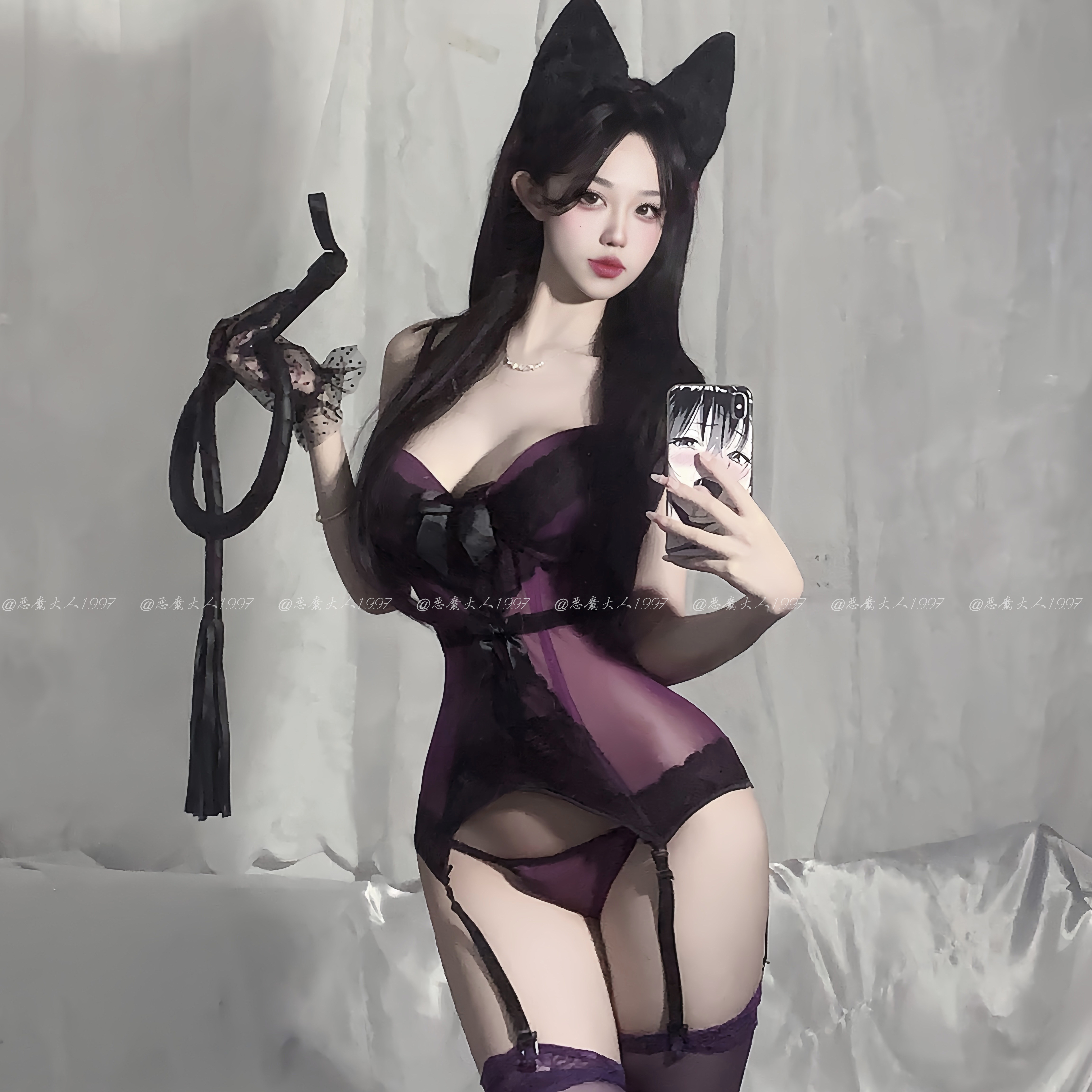 恶魔大人御姐鱼骨束腰马甲蕾丝网纱钢圈连体衣情趣夜色诱惑内衣女