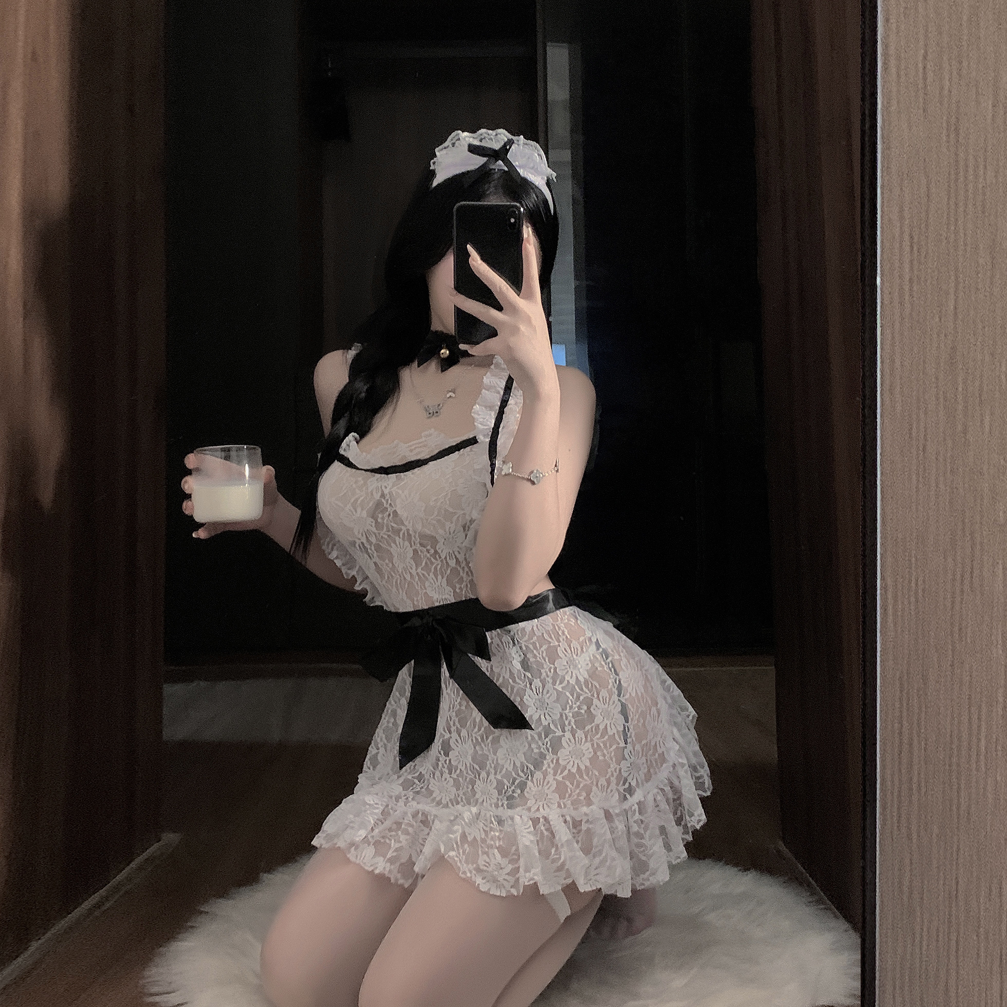 恶魔大人~性感情趣连体女仆女佣装蝴蝶结吊带袜制服套装蕾丝肚兜