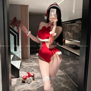 恶魔大人情趣COS圣诞老人制服角色扮演性感新年约会开档连体衣女