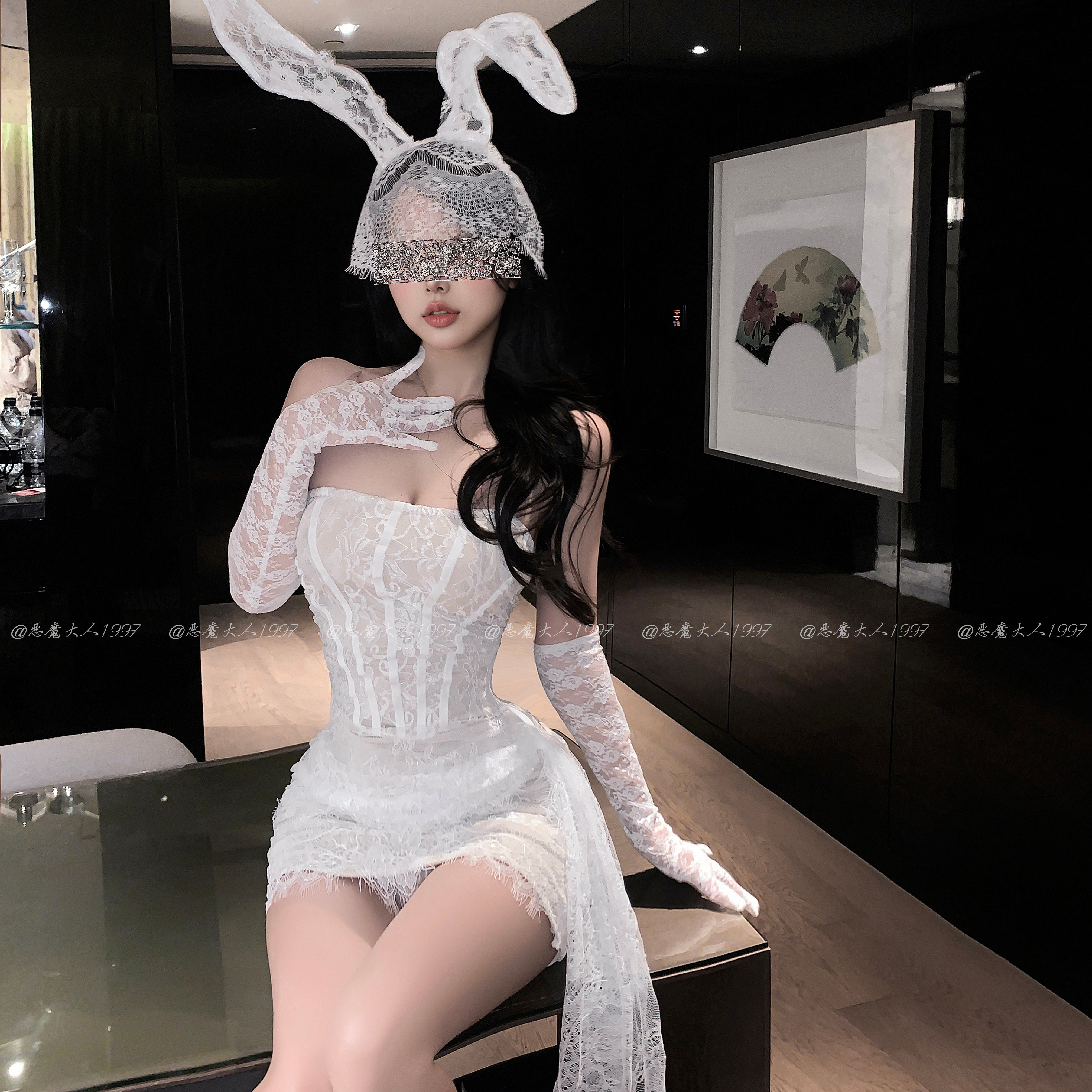 恶魔大人情趣性感蕾丝绑带抹胸连衣裙纯欲诱惑鱼骨短裙制服套装女