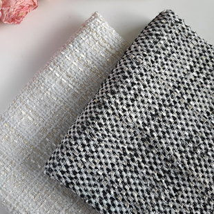 黑白粗编亮丝小香风布料编织呢子粗花呢面料套装连衣裙外套布料