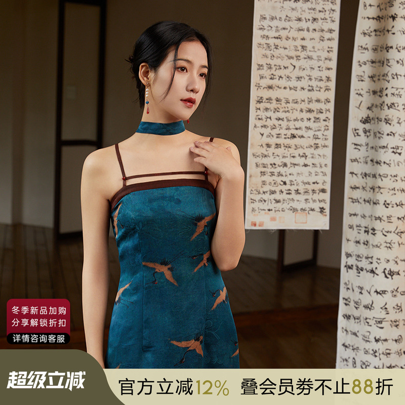 吊带连衣裙原创国风听旬中长款